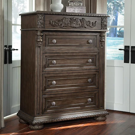 Drawer Chest with Carved Wood Work
